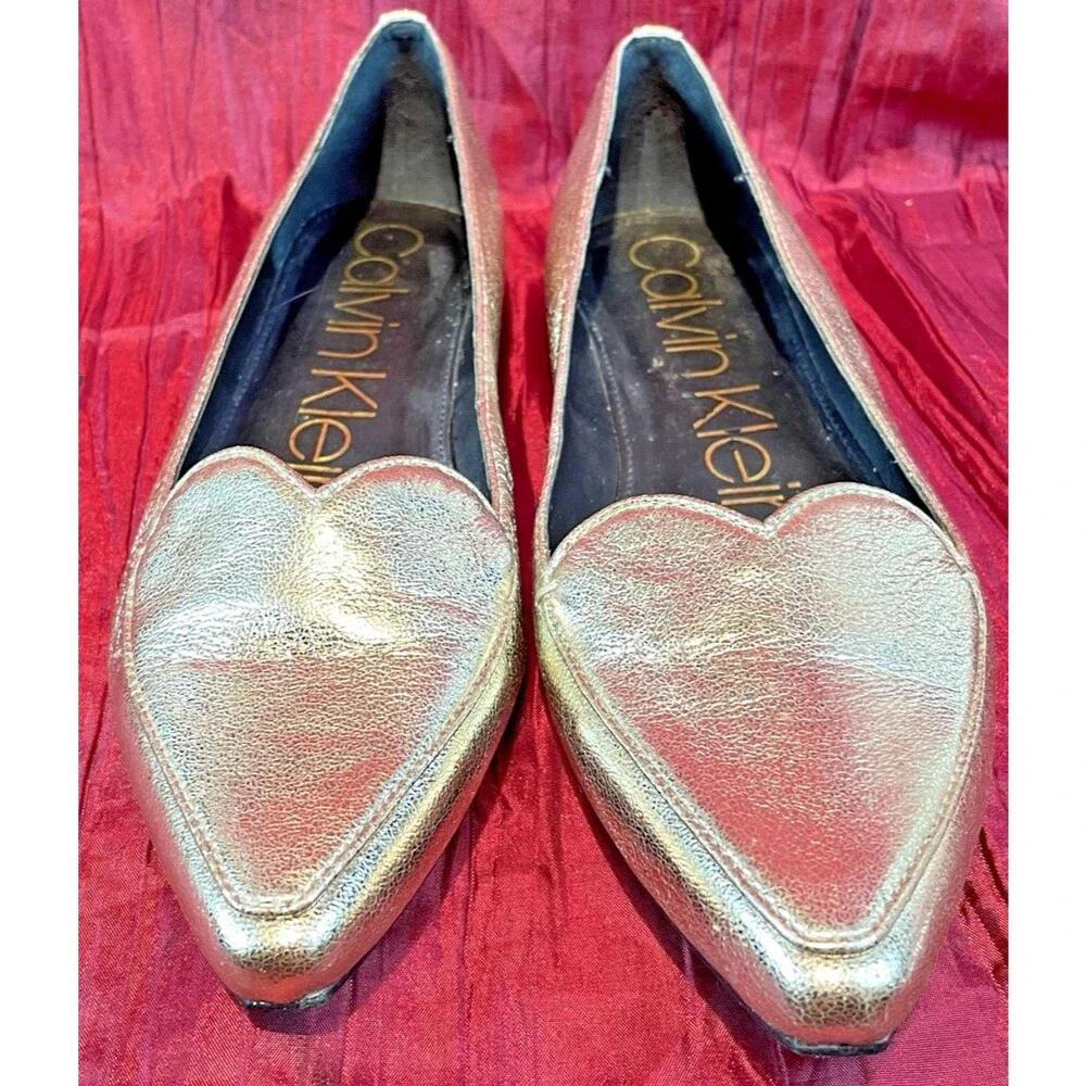 Womens Calvin Klein Gold Flat Ballerina Style Espadrille Shoes sz 8